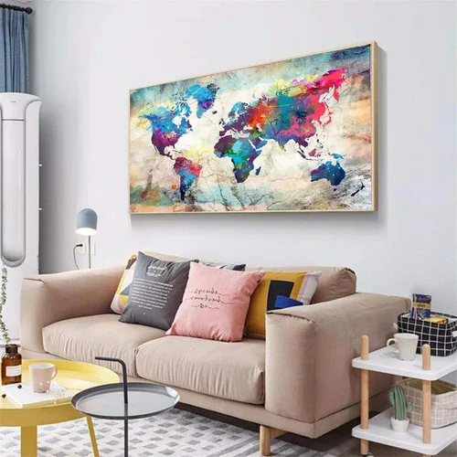 Vista 3 de YALKIN Kits de pintura de diamantes para adultos, pintura de diamantes 5D grande para bricolaje, mapa del mundo (31.5 x 15.7 pulgadas), pintura por