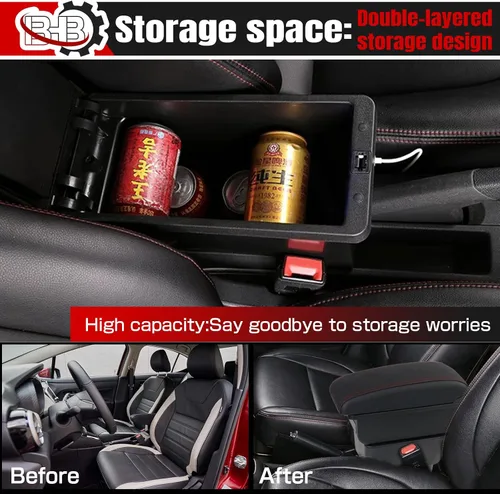 Vista 6 de BHB Caja de reposabrazos para consolas compatible con Nissan Almera Versa 2016-2019, caja de consola central, caja de reposabrazos de carga USB