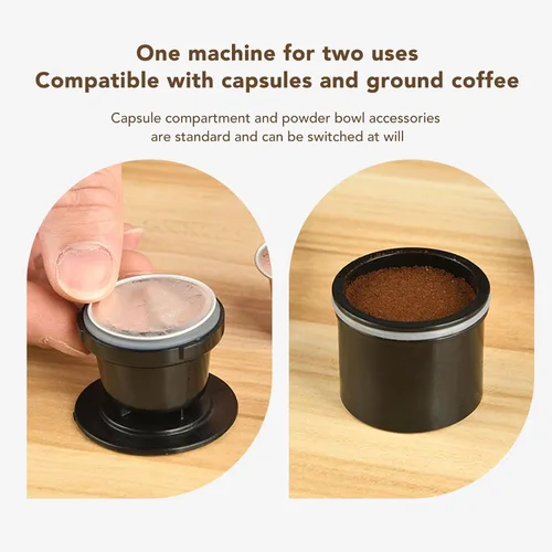 Vista 5 de Cafetera portátil, cafetera de café expreso, funciona manualmente, cafetera de cápsula de mano de 3.4 fl oz tipo C recargable para viajes al aire