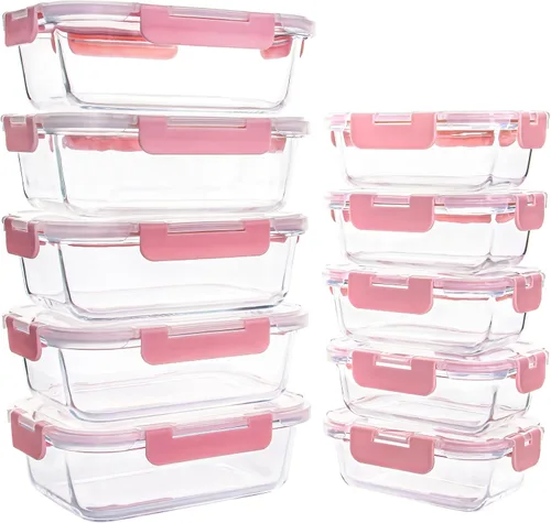 Vista 8 de Paquete de 10 recipientes de vidrio para almacenamiento de alimentos con tapas, recipientes reutilizables para preparación de comidas para el Azul