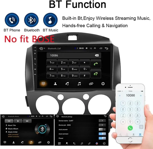Vista 8 de para Android 13 Mazda 2 Radio 2007-2014 navegación GPS con receptor inalámbrico Carplay Android Auto 9 "IPS HD pantalla táctil Cámara invertida