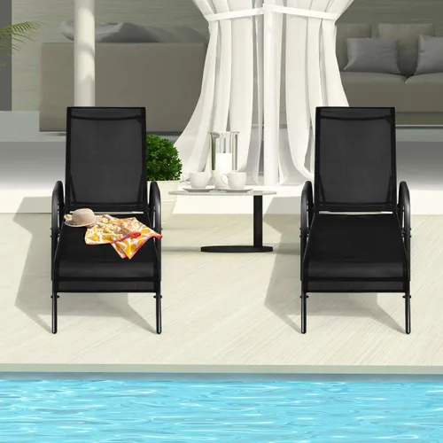 Vista 9 de Tangkula Sillón para exteriores, tumbona de patio con respaldo ajustable, sillón reclinable para piscina exterior con marco de acero resistente