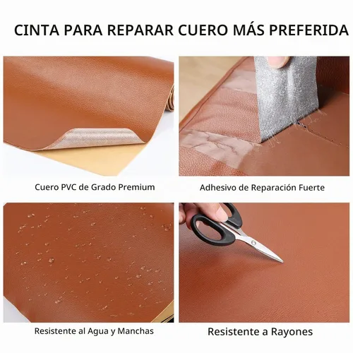 Vista 3 de Parche de reparación de cuero, 2 x 197 pulgadas, color negro DIY Self-Adhesive Leather Tape Repairing Sofas, Car Seats, First Aid Patch for