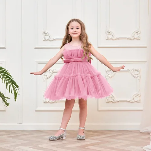 Vista 5 de Miipat Vestido de niña de flores para bebé, boda, fiesta, tul, princesa, vestido de baile, vestido formal con lazo para la cabeza