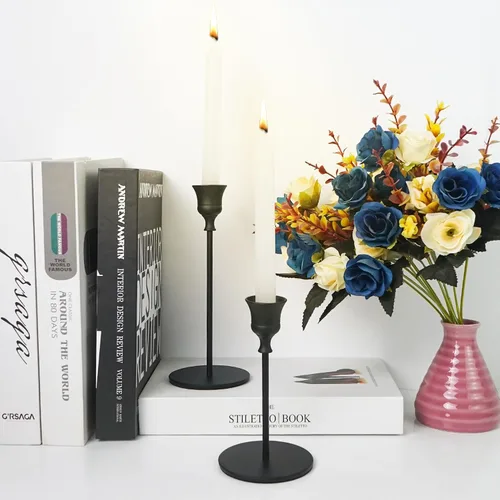 Vista 7 de DreamsEden Portavelas cónico negro – Juego de 2 portavelas de metal moderno decorativo alto para comedor, hogar, boda, fiesta, decoración festiva
