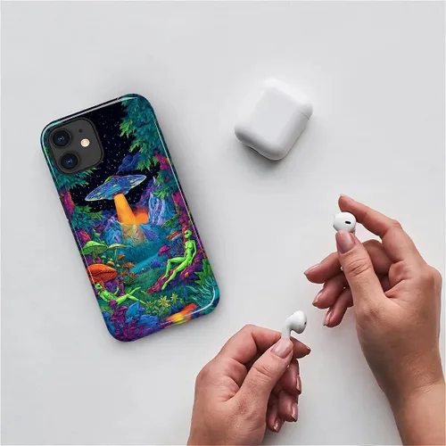 Vista 4 de Funda para iPhone 11 Funda, Diseño de Plantas de Nave Espacial Alienígena - Protección Dual Híbrida Silicona + PC Duro Resistente a Golpes Cubierta