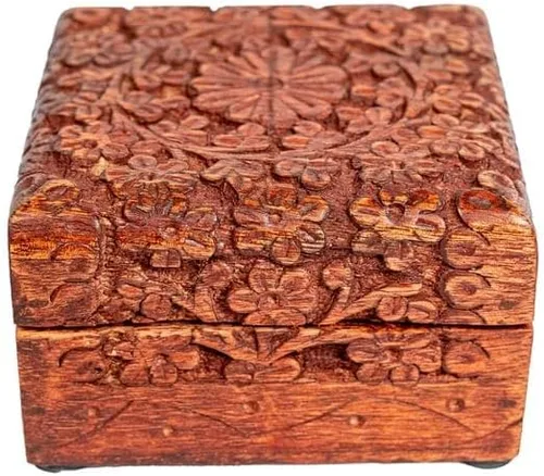 Vista 3 de SimbaKart - Hermosa talla floral hecha a mano, joyero de madera, organizador de almacenamiento, caja de tesoros, organizador de joyas, caja