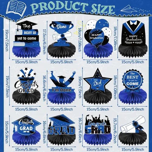 Vista 2 de Honoson 12 piezas de decoraciones de fiesta de graduación 2025 para la clase de 2025, centros de mesa de felicitaciones para graduados, decoración