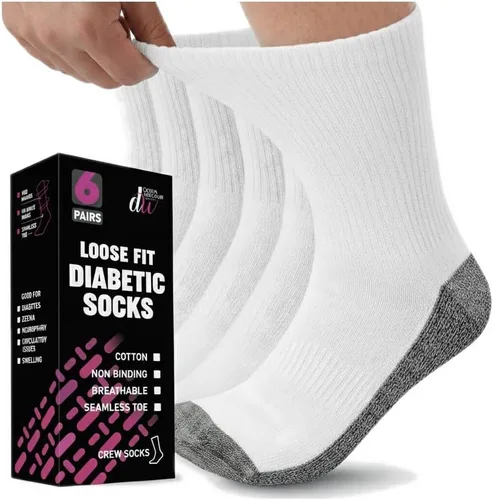 Vista 12 de Debra Weitzner Diabetic Socks For Men and Women Loose Fit Non-Binding Cotton Crew Socks 6 Pairs 6 pares de color beige