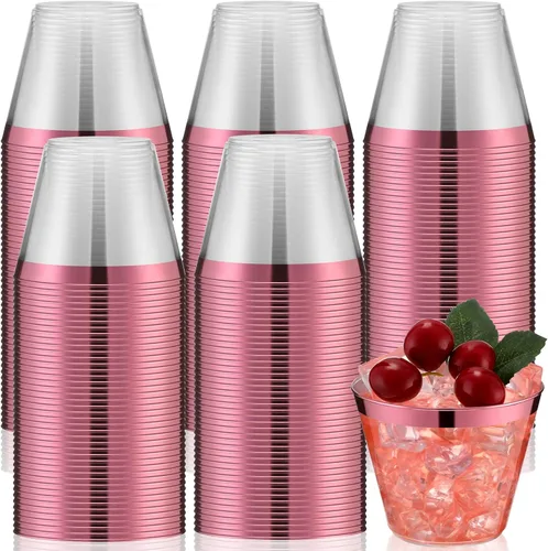 Vista 13 de Lounsweer 100 piezas de vasos de plástico con borde de 9 onzas, vasos de cóctel transparentes para boda, vasos de vino desechables resistentes
