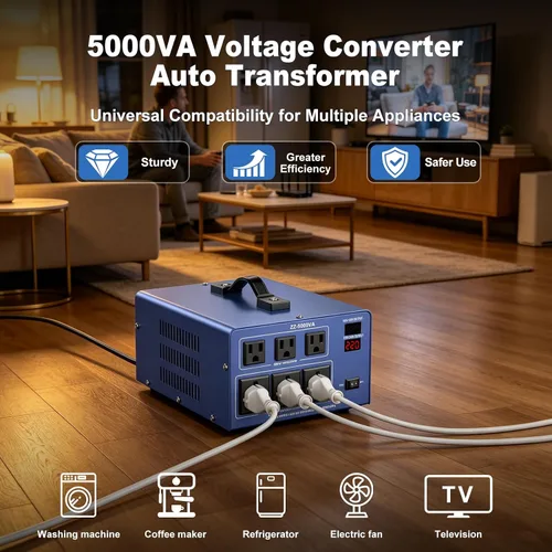 Vista 2 de Transformador Automático Convertidor de Voltaje de 5000W, Transformador Convertidor de Potencia de Alta Resistencia con Paso Hacia Arriba/Hacia