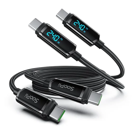Vista 19 de SOOPII Cable USB C a USB C de 100 W, cable trenzado tipo C de nailon de 1 pie con pantalla LED para iPhone 15/15 Pro/15 Plus/15 Pro Max, MacBook