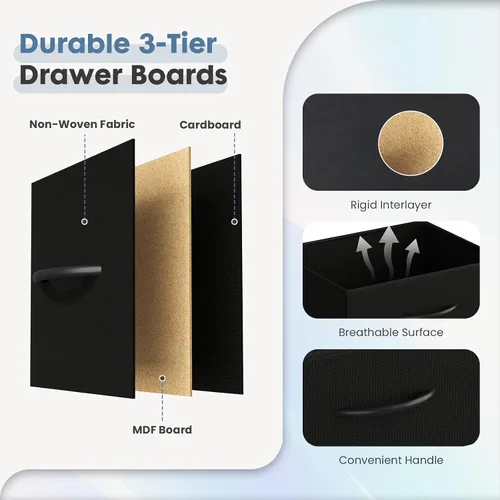 Vista 7 de DUMOS - Cómoda para TV con 8 cajones de tela, cómoda, color negro APP Control LED Lights and Type-C Charging Station, Fabric Storage Tower TV