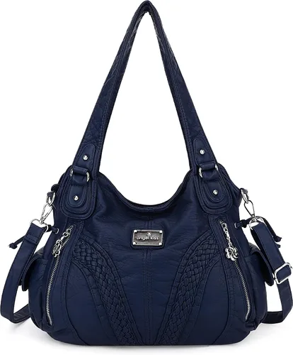 Vista 21 de Carteras y bolsos de mano para mujeres, bolso tote de moda, bolsos de hombro con asa superior, carteras tipo satchel de cuero sintético lavado