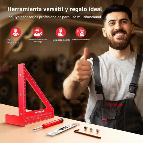 Vista 7 de Regla cuadrada de medición de múltiples ángulos de 200 mm, WT103D de alta precisión para marcar agujeros, herramientas de carpintería, cuadrada