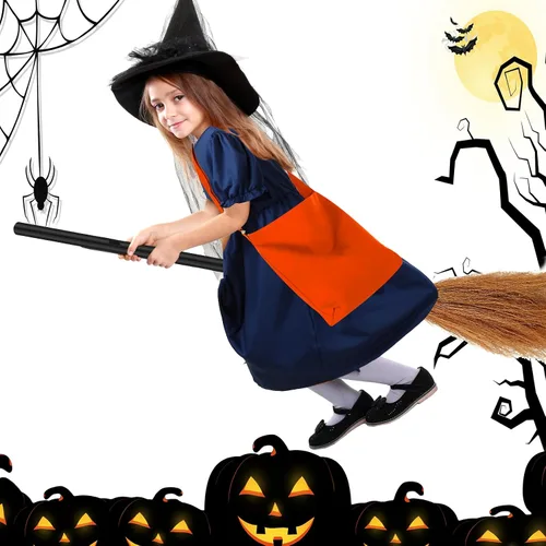 Vista 4 de Girls Witch Costume Anime Cosplay Dress with Tights Wizard Flying Broom Bag Bow Headdress for Kids Halloween Cosplay