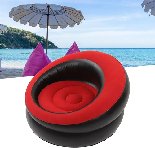 Vista 2 de Srliya Sofá inflable de aire flocado, silla inflable simple, sofá perezoso, sofá puff para sala de estar, dormitorio, sala de lectura, oficina, Rojo