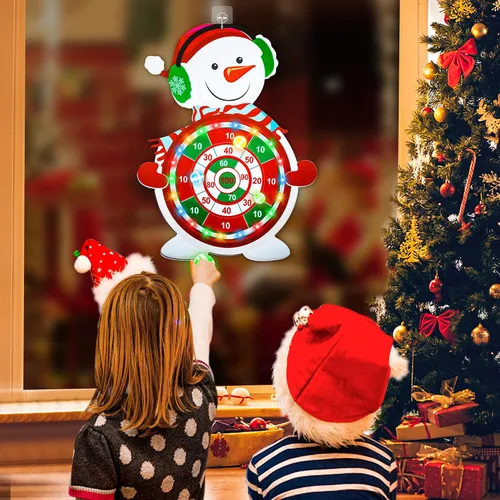 Vista 4 de Juegos de Navidad para Familias, Tablero de Dardos Iluminado para Niños y Adultos con 12 Bolas Adhesivas Juegos de Fiesta de Navidad