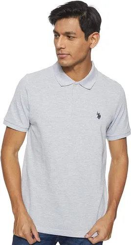 Vista 9 de Polo de piqué de algodón sólido para hombre con pequeño Pony Gris jaspeado
