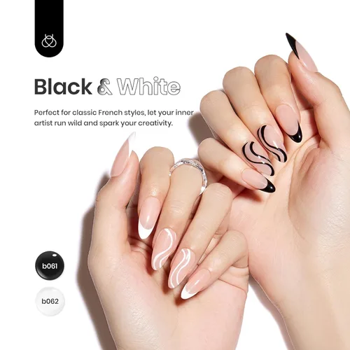 Vista 2 de Beetles - Juego de esmalte de gel para uñas de espiral, 2 colores populares en negro y blanco, pintura de gel para uñas de espiral, pincel de arte