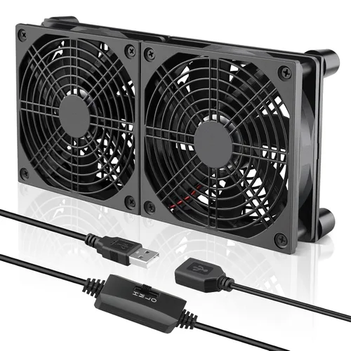 Vista 9 de GDSTIME Enfriador de ventilador silencioso con control de 3 velocidades, L/M/H, CC 5 V alimentado por USB dual 4.724 in ventilador de caja