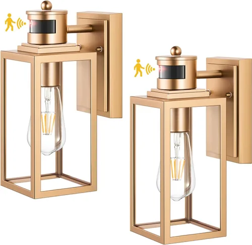 Vista 23 de VIANIS Lámpara de pared dorada para exteriores, sensor de anochecer a amanecer, apliques de montaje en pared exterior linternas luminaria para casa