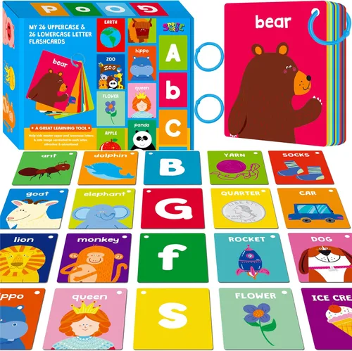 Vista 17 de 110 PCS Tarjetas de Aprendizaje Temprano, Tarjetas de Doble Cara - Alfabeto, Números, Alimentos, Animales, Formas, Colores, Objetos del Hogar con 4