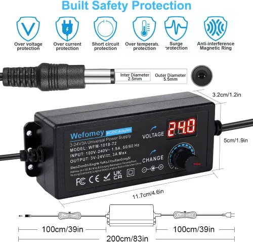 Vista 3 de Ajustable 72W Fuente de alimentación universal Variable 3V ~ 24V 3A