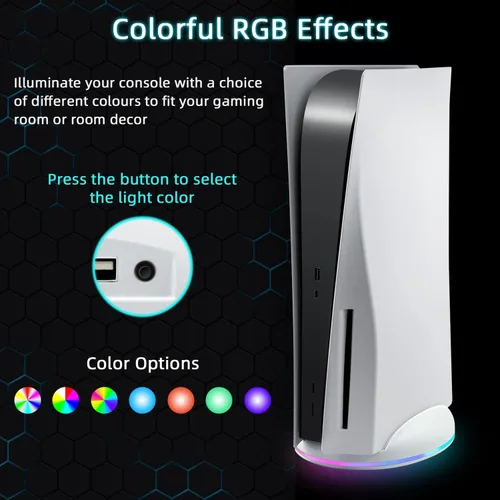 Vista 5 de Mcbazel Soporte vertical RGB para consola PS5, base LED para juegos con concentrador USB compatible con consola PS5, color blanco (no para PS5 Slim)