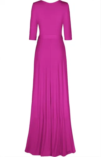 Vista 2 de Bon Rosy maxi vestido ceñido de mangas 34 y escote en V liso para mujer