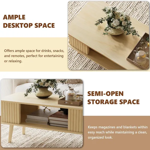 Vista 14 de Mesa de café LAZZO con almacenamiento mesa central para sala de estar mesa de café rectangular con bordes redondeados, fácil montaje, madera natural