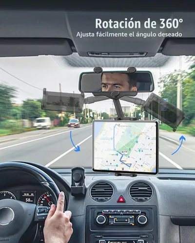 Vista 4 de Soporte para tablet para espejo retrovisor de automóvil, soporte retráctil para teléfono para espejo retrovisor, soporte para GPS giratorio de 360°