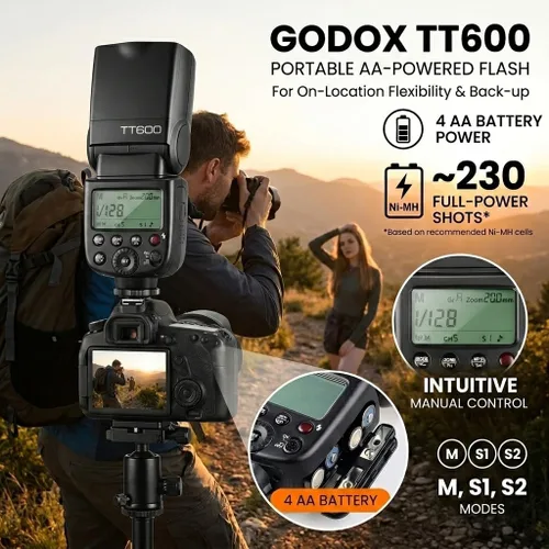 Vista 3 de Godox Flash TT600 - Flash Speedlite con Sistema de Disparador Integrado Compatible para Canon, Nikon, Pentax, Olympus, Fujifilm, Panasonic