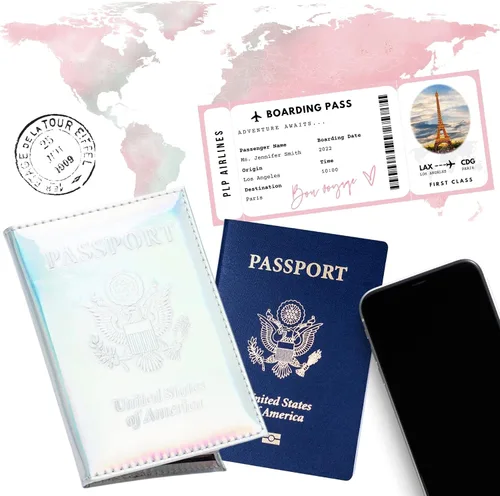 Vista 3 de Funda para pasaporte cromada Libro USA, plateado, Funda para pasaporte