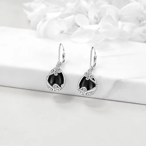 Vista 243 de Aretes colgantes con forma de lágrima de filigrana de piedra lunar de plata de ley 925 con cierre de palanca para mujer, regalos de joyería