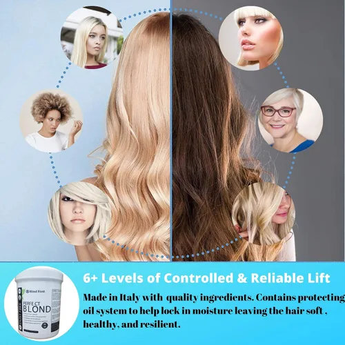 Vista 9 de Tina de 1.1 libra (17.6 onzas) Perfect Blond Extra Strength Professional Tinte para el cabello decolorante para el cabello - Hecho en Italia azul
