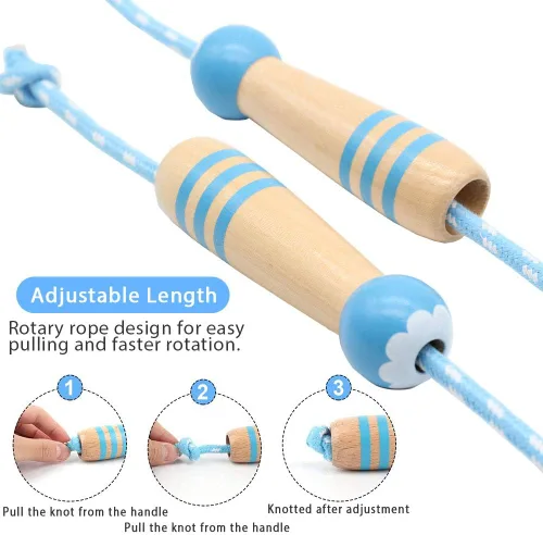 Vista 2 de Cuerda de Saltar para Niños, Cuerda de Saltar Ajustable de 7 Pies de Algodón con Mango de Madera para Niños y Niñas, Ejercicio al Aire Libre