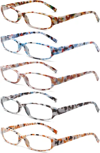Vista 8 de NORPERWIS Gafas de lectura 5 pares con bisagra de resorte, cómodas, de moda, de alta calidad, para hombres y mujeres Paquete de 5 colores variados.
