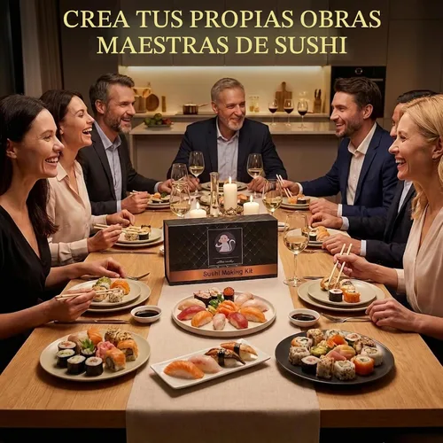 Vista 2 de Albino monkey Kit para hacer sushi con bazuca, tapete de bambú y curso