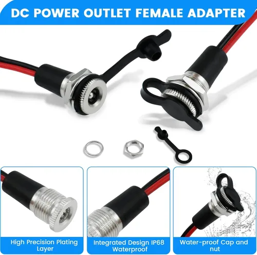 Vista 3 de SDTC Tech 3 juegos 0.217 x 0.083 in 10A DC Power Jack Socket Roscado hembra adaptador de conector de montaje y 12V macho DC Power Pigtail Cable