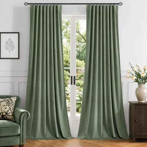 Vista 34 de ANRODUO Cortinas de terciopelo beige de 45 pulgadas de largo, opacas con aislamiento térmico insonorizado, cortinas de privacidad para oscurecer