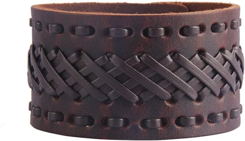 Vista 73 de Jeilwiy Pulseras de cuero punk para hombres, pulseras hechas a mano, brazalete ancho, joyería trenzada, color negro y marrón, ajustable, regalos