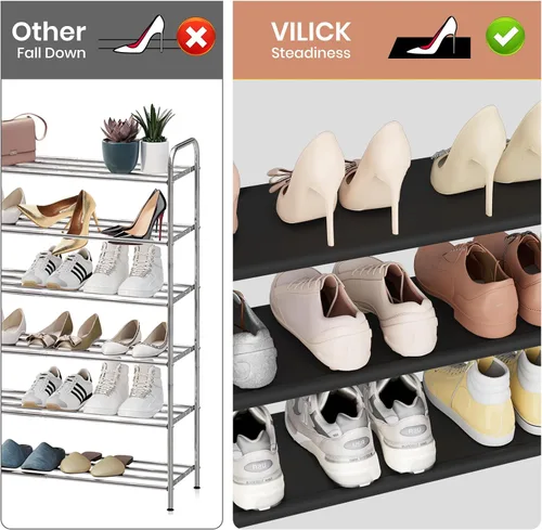 Vista 6 de VILICK Zapatero para armario, organizador de zapatos, ahorro de espacio para 12-15 pares de estantes de zapatos con gancho, organizador de zapatos