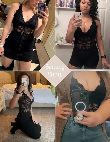 Vista 9 de Avidlove - Body de encaje sexy, lencería de una pieza para mujer, con escote en V profundo