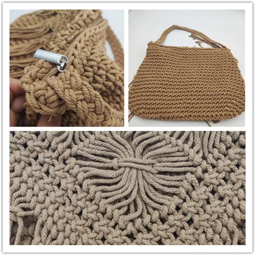 Vista 5 de Bolso de hombro de algodón hecho a mano para mujer, con solapa, con flecos, con borlas, tejido a mano, bohemio