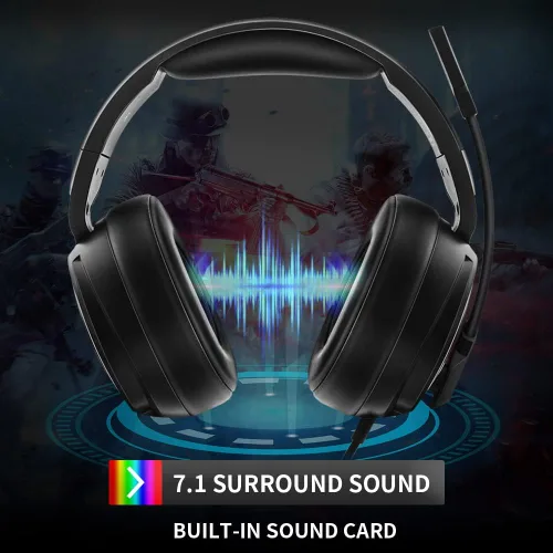 Vista 2 de Jeecoo Auriculares USB Pro Gaming para PC 71 de sonido envolvente con micrófono con cancelación de ruido almohadillas de espuma de memoria luces