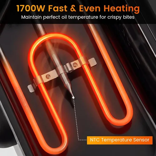 Vista 3 de SIMOE Freidora eléctrica de 1700 W con gran capacidad de 3.2 cuartos de galón, freidora pequeña de 3 litros con cesta para el hogar, pantalla táctil