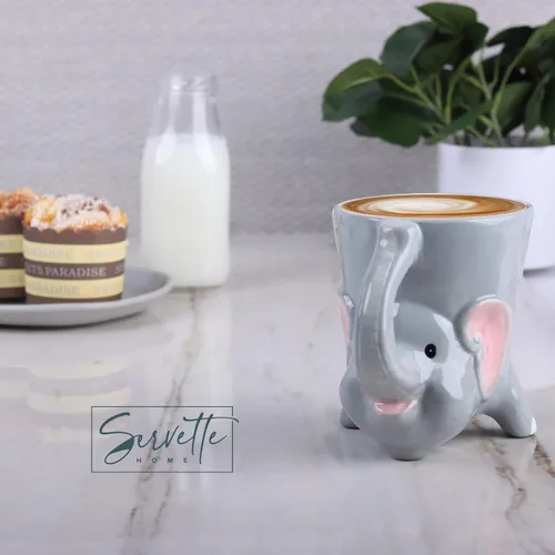 Vista 3 de Servette Home Taza de café de cerámica 10oz Tazas de animales - Elefante