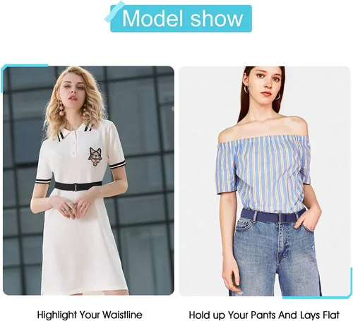 Vista 3 de JASGOOD Cinturón elástico invisible para mujer, cinturón elástico con hebilla plana para jeans, pantalones, vestidos