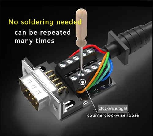 Vista 7 de 2 adaptadores hembra DB9, fácil de usar, cable serie RS232/485, no necesita soldadura, conectores serie DB9 con pernos, tuercas, tubos traseros